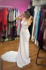 Abito Cerimonia Bianco Pizzo Strascico Stile Sposa Tg 40