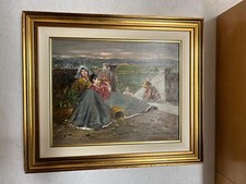 Quadro Dipinto A Olio Con Scena Di Genere Di Contadine Di Antonio Lanzillo