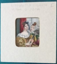 Litografia colorata d’epoca Dame con chitarra Metà ‘800 con passepartout (SM19)