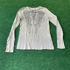 T-shirt donna Affliction Wings stringata manica lunga grigia impreziosita grafica SM