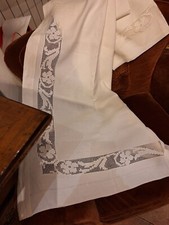 Antico Lenzuolo Lino Ricamo A Mano Cm240x275 Federe Cm86x68 Perfetto.