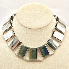 Collana Vintage Guess Silvertone Girocollo Metallo Rettangolo Collana Geometrica X