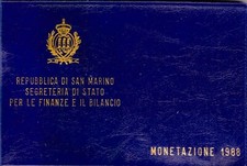 SAN MARINO. 1988 SERIE DIVISIONALE: 10 MONETE FDC, LIRE 1.000 ARGENTO
