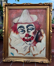 ANTICO DIPINTO OLIO SU TELA DI PAGLIACCIO - CLOWN - '900 - CORNICE DORATA