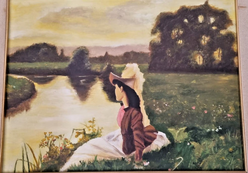 Dipinto donna sul - fiume, in