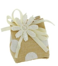 SACCHETTO PORTACONFETTI TELA POIS BEIGE BIANCO CRESIMA MATRIMONIO COMUNIONE JUTA