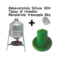 MANGIATOIA PER GALLINE E POLLI A TRAMOGGIA ANTISPRECO 8KG + ABBEVERATOIO 30LT