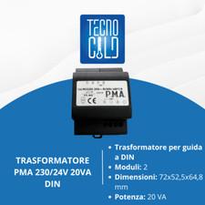 TRASFORMATORE PMA MONOFASE DA 230/24V CON 20VA PER CELLE BANCHI FRIGORIFERO
