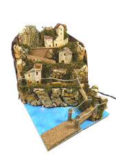 Paesaggio Cm 21x24x25h con Case e Lago + Luci 220V Scenografia Presepe