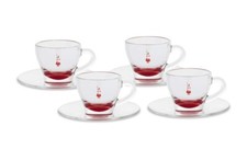 Bialetti Tazzine da Caffè, Set da 4 Pz, Vetro, Moka Carosello con Piattino.