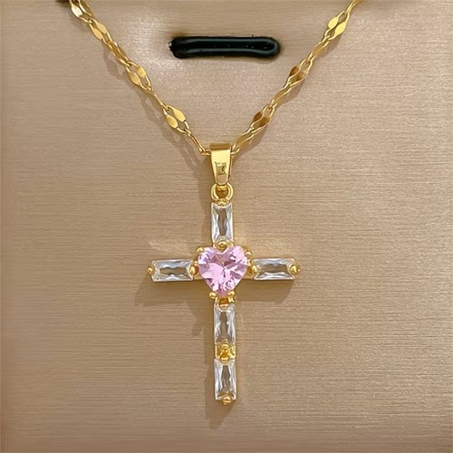 Collana croce tono oro cuore