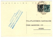 INTERO POSTALE LIRE 20 + INTEGRAZIONE DA VIGEVANO PER CHIETI