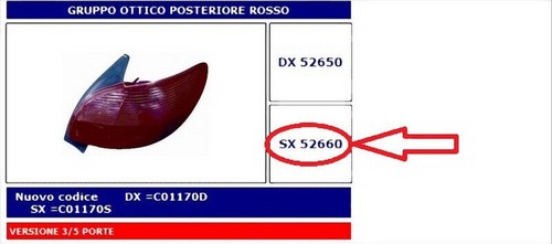52660 fanale posteriore - posteriore, sx
