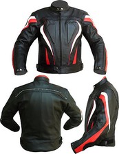  Giacca Moto GIUBBOTTO VERA PELLE NERO-ROSSO-BIANCO-3161