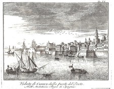 SPAGNA CADICE "Veduta di Cadice dalla parte del Porto" T. Salmone 1739
