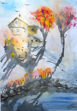 acquerello originale "casa sul