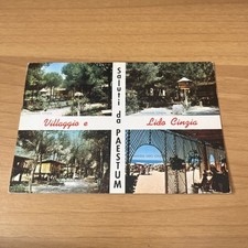 CARTOLINA COLORI VINTAGE COLLEZIONE SALUTI DA PAESTUM VILLAGGIO E LIDO CINZIA 