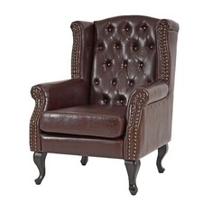 Poltrona relax a orecchioni poltrona Chesterfield ecopelle marrone antico senza pouf