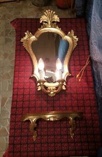 Antica Mensola E Specchiera Veneziana In Legno Intagliato E Dorato Meta Xix Sec 