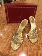 Rene Caovilla' squisiti sandali con tacco oro e serpente in cristallo - usati.