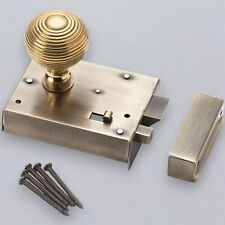 Antico set pomelli pomelli porta alveare ottone invecchiato serratura cerchio ottone