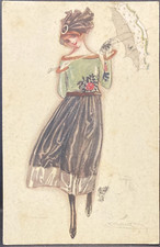 Cartolina donnine illustratore Mauzan vgt 1918 Censura Militare timbro rosso