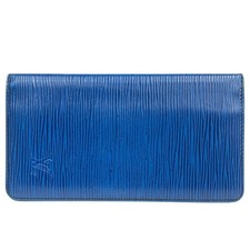 Portafoglio lungo originale Louis Vuitton Porte Cartes Credit Yen Epi Toledo blu M63215
