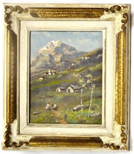 Dipinto olio su faesite Lorenzo Gignous "Paesaggio alpino ""