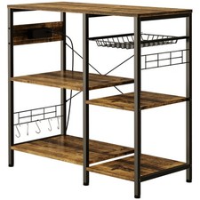 HOMCOM Mobile da Cucina a 3 ripiani, Marrone rustico con Presa e porta USB