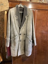 Cappotto Montone Shearling Doppiopetto Grigio Marrone Vintage Taglia 52