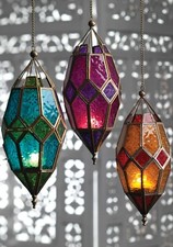 Lampada marocchina, lanterne in vetro colorato, portaluce tè da appendere 