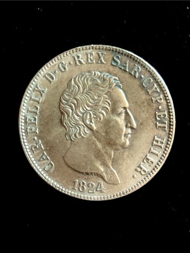 Moneta lire 1824 torino - da, 5
