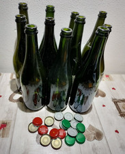 set 11 bottiglie vuote in vetro verde con tappo a corona vino per riciclo riuso