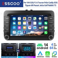 Android 14 4+64G Autoradio Per Golf 5 6 Jetta Polo 6R Caddy Carplay GPS Navi RDS