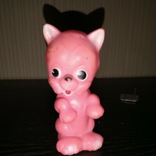 GATTINO ROSA GIOCATTOLO IN GOMMA ANNI 50 RUBBERTOYS ITALY CON FISCHIETTO