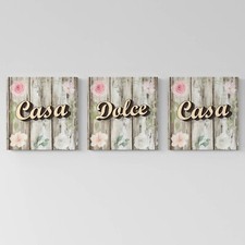 Set di 3 Quadri Shabby Chic su Tela |Q1116| Stampe Casa Dolce Casa