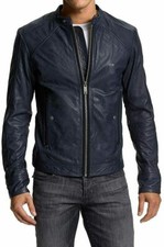 Giacca Pelle Uomo Blu Navy