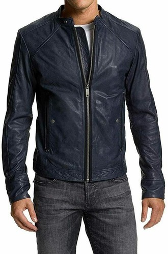 Giacca pelle uomo blu navy - giacca,