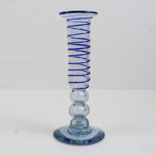 Vaso Da Fiori/Candelabro In Vetro Soffiato Blu/Trasparente 7,5" Alto