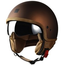 CASCO MOTO MOTOCUBO JET BEETLE VISIERA INTERNA SPECCHIO TABACCO OPACO TG XS