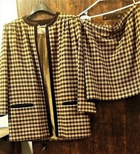 VALENTINO Tailleur  vintage marrone quadri giacca gonna pied de poule giaccone 