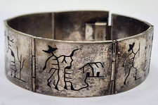 Bracciale Vintage Messico Alpaca Argento Pannello Narratore