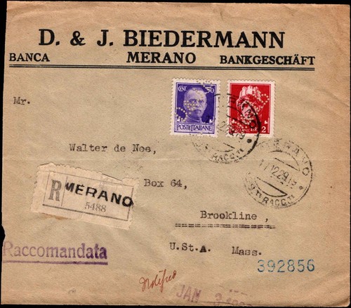 1929 italia registrata merano - italia,