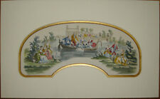 Stampa antica carta per ventaglio costumi romani villa borghese invenzione 1878