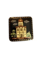 Scatola vintage in miniatura dipinta a mano lacca russa con cerniera