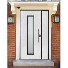 Portone Blindato Vetrato Due Ante con Pannelli per Esterno in Vetroresina Bianco