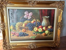 Dipinto Olio Su Tela di A. Graziani -Natura morta con cesto e frutta. XX secolo