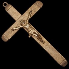 CROCIFISSO MONASTERO CRISTO IN PIOMBO SU CROCE DI LEGNO DORATA ANTICO 1700