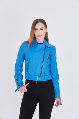 Giacca donna pelle blu - , collo