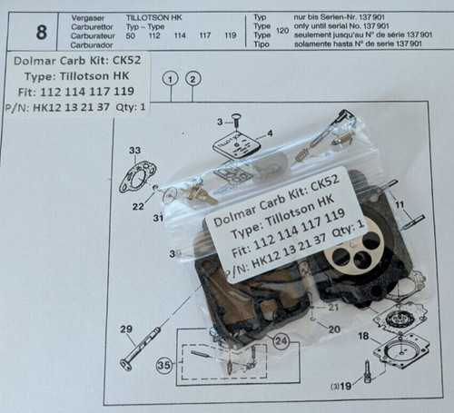 Kit carburatore dolmar 112 114 - 112,